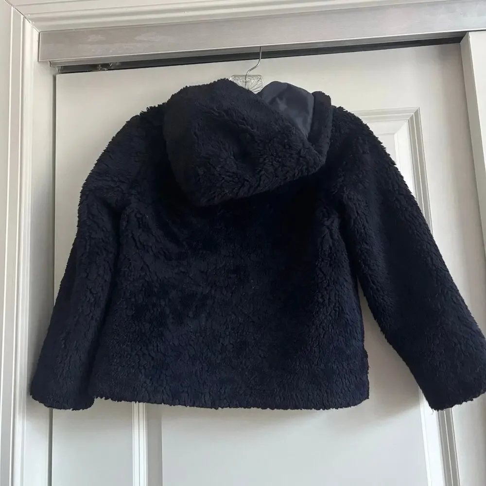 J Crew Crewcuts Unisex Navy Collared Sherpa Fleece Bomber Jacket Kids Sz 8